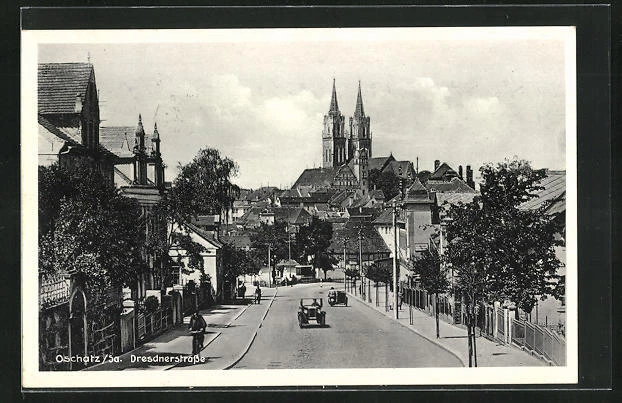 Ansichtskarte Oschatz /Sa., Blick in die Dresdnerstraße 1940