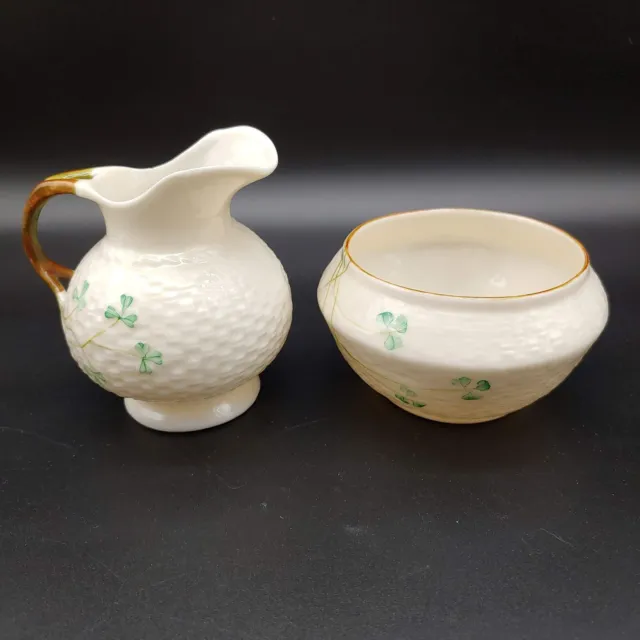 Belleek Irish Basket Weave 6th Mark (1965-80) Creamer & Sugar Bowl Set