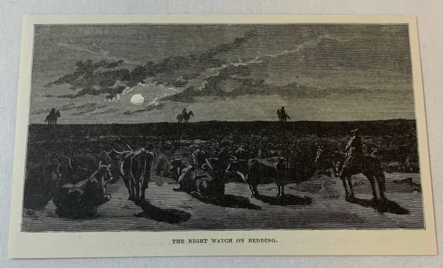 1892 Rivista Incisione ~Il Notte Orologio Su Biancheria Letto Cowboy West