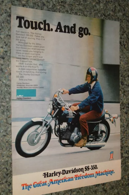 ★1973 Harley Davidson Ss 350 Original Advertisement Print Ad 70 Motorcycle Ss350