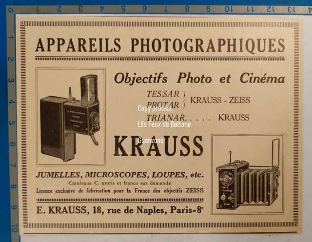 KRAUSS APPAREILS PHOTOGRAPHIQUES 1922 publicité advert