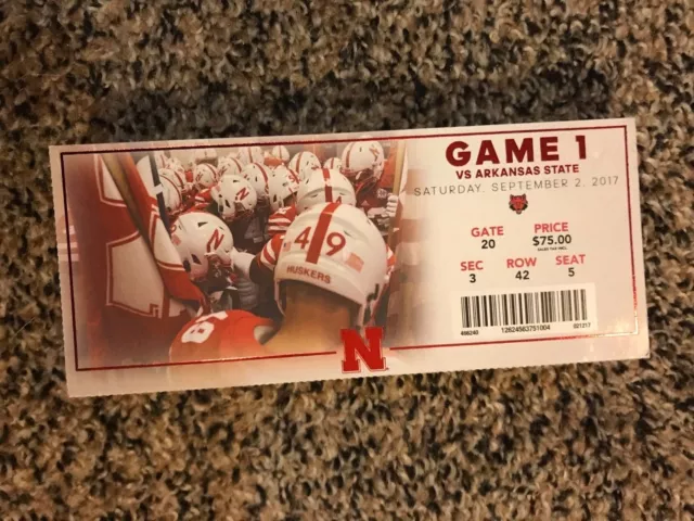 2017 Nebraska Cornhuskers Vs Arkansas State Ticket Stub 9/2 College Football