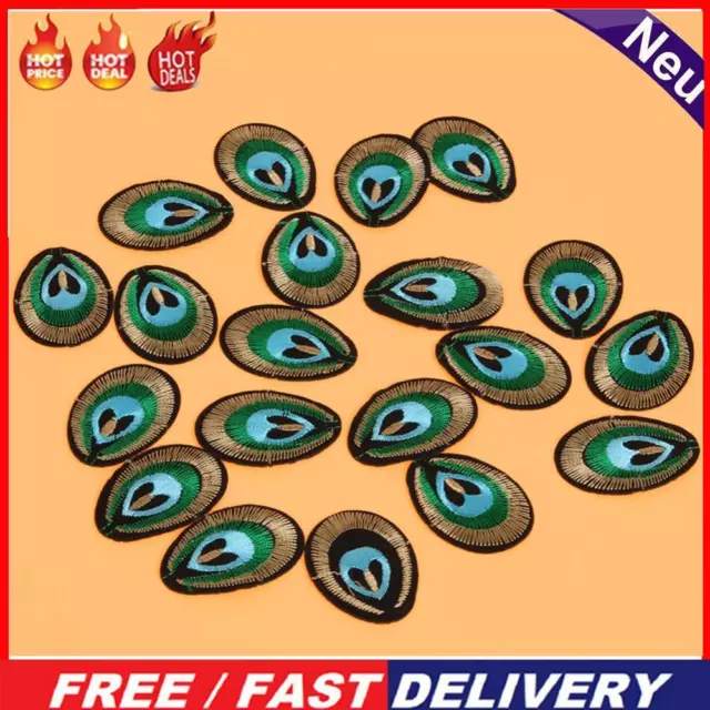 20pcs Embroidered Applique Sewing Craft 3D Peacock Eye for Scarf Jeans T-Shirt