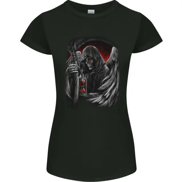 T-shirt donna Grim Reaper Biker gotica teschio heavy metal petite cut