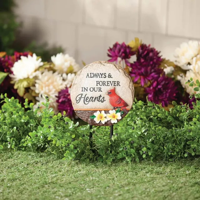 "Always & Forever In Our Hearts" Cardinal Loved Ones Lost Memorial Garden Stake