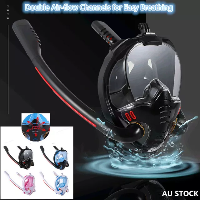 Snorkel Mask Safe Double Breathing  System Full Face Snorkeling Anti Leak/Fog AU