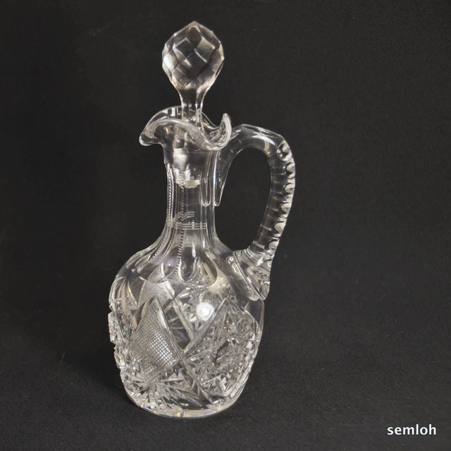 American Brilliant Period ABP Cut Clear Glass Cruet Hobstar Fan Facets 1890-1910