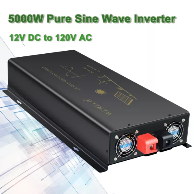 5000W Pure Sine Wave Inverter 12V to 120V Power Converter Home Solar System Car