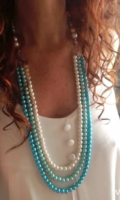 ❤️🧡💛Collana Donna   +Orecchini Perle Di Maiorca Gradazione Azzurro❤Parure