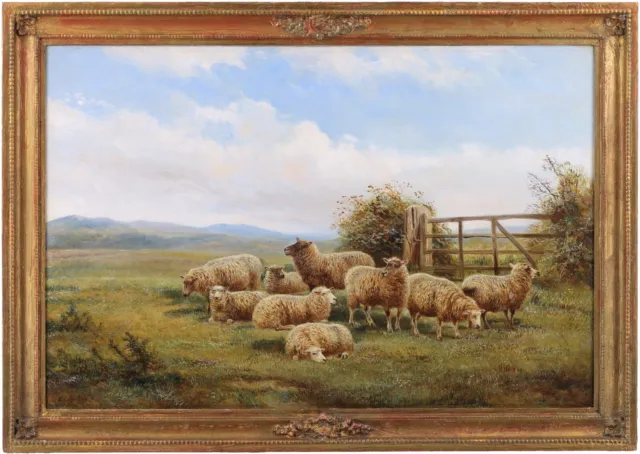 Sheep in Rural Landscape Oil Painting by William Vivian Tippet (1833-1910)