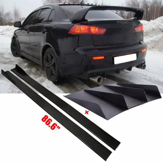 Rear Bumper Lip Diffuser Splitter 4 Fins + Side Skirt For Mitsubishi Lancer EVO