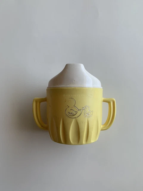 Vintage 1971 Sippy Cup Ducks Logo Yellow And White