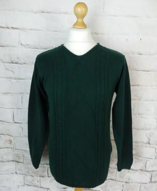 Vintage Jumpers aran cable knit jumper forest green small chest 38" 100% cotton
