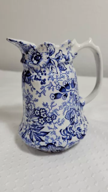 James Kent Old Foley Blue White Chintz Creamer Pitcher Staffordshire England 5"