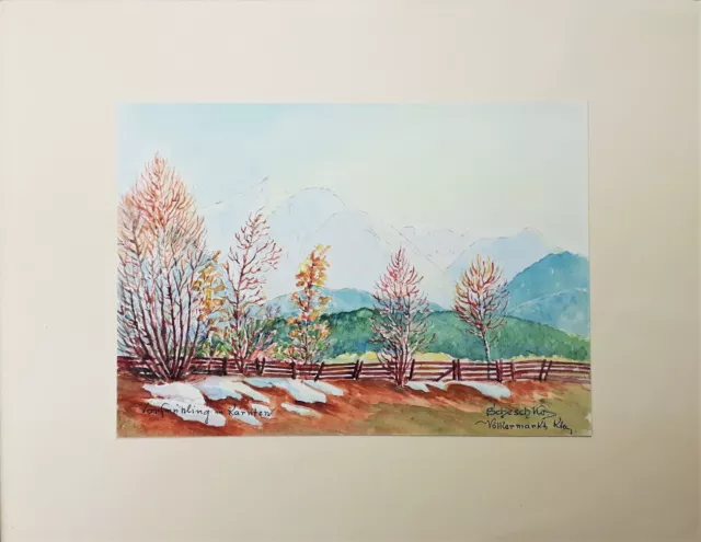 Altes Aquarell, Leopold Scheschko, Vorfrühling in Kärnten, Signiert, um 1950 3