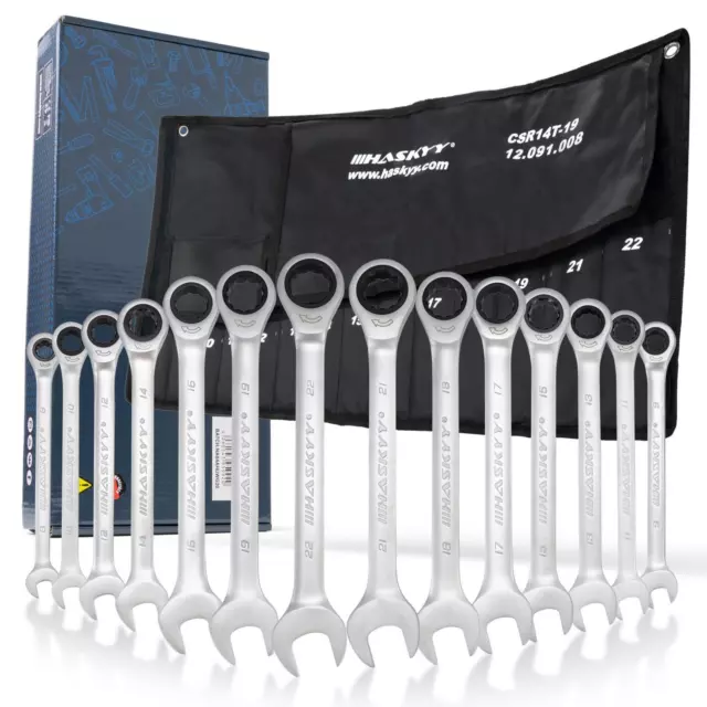 14tlg Maulring-Ratschen-schlüssel-Set-Satz 8-22mm Gabelschlüssel Ratschen-Set