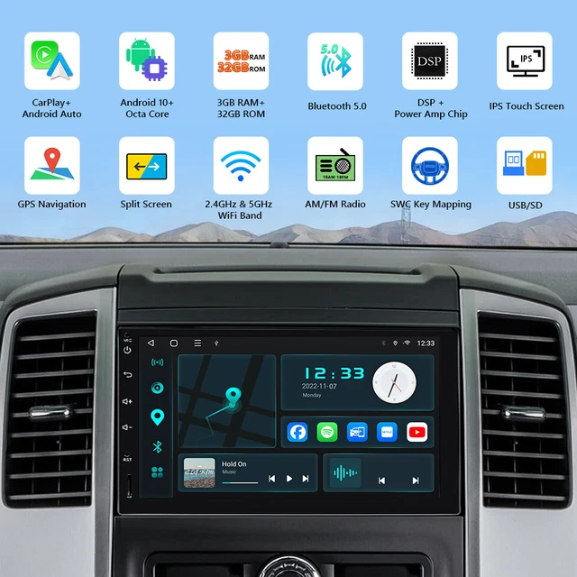 7" Double Din Car Stereo with Apple Carplay & Android Auto Radio Audio Octa Core 2