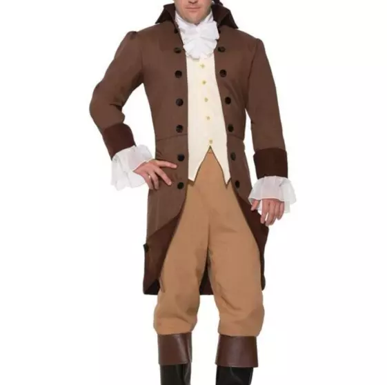 New Adult Colonial Gentleman Costume Brown Wool 18th Century Coat