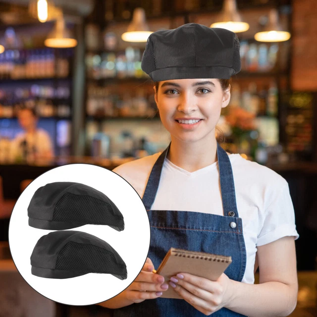 2 Pcs Hair Net Cooking Beanie Food Service Cap Black Chef Hat Miss