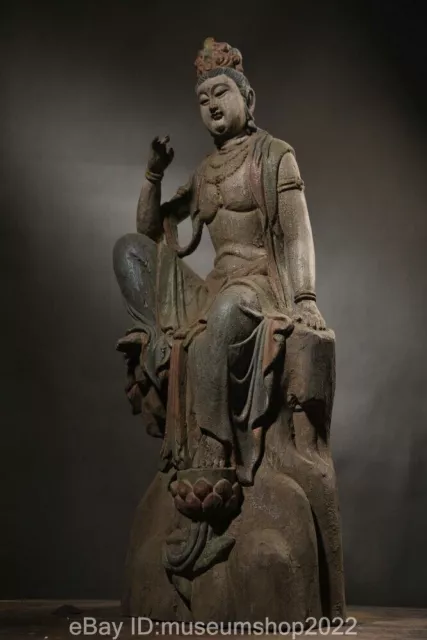 44.8 " Old Chinese Wood Carving Freedom Kwan-yin GuanYin Goddess Buddha Statue