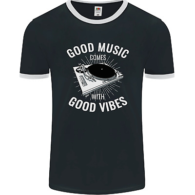 Good Music Vibes DJ Decks Vinyl Turntable Mens Ringer T-Shirt FotL