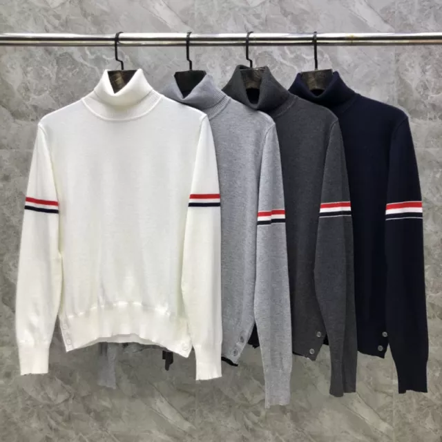 THOM BROWNE 4BAR Turtleneck Sweater Cotton Knit Jumper Unisex