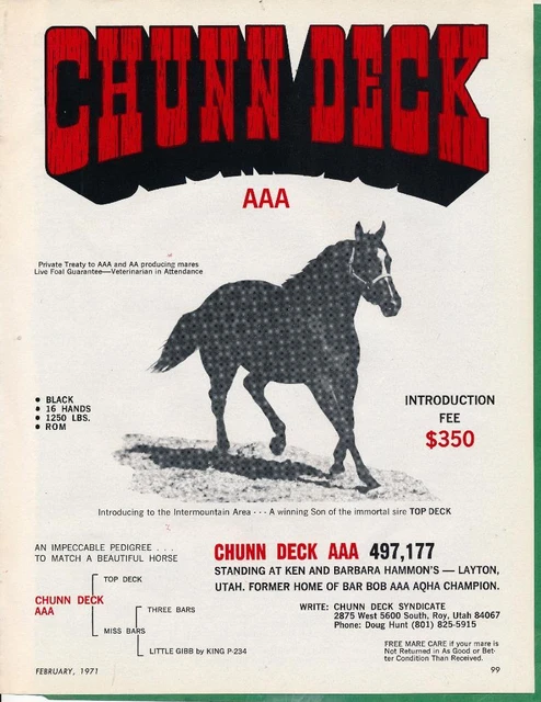 Magazine Ad - 1971 - Hammon's Horse Farm, Layton, UT - CHUNN DECK