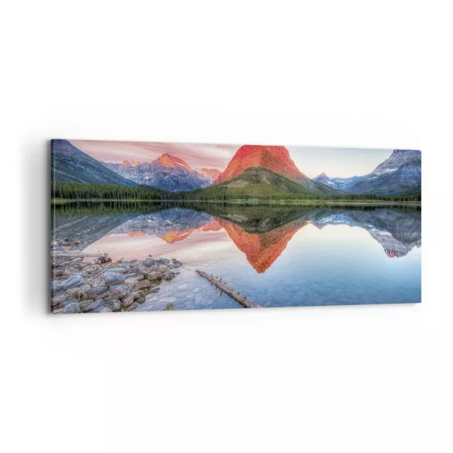 Impression sur Toile 100x40cm Tableaux Image Photo Lac Montagnes Reflet