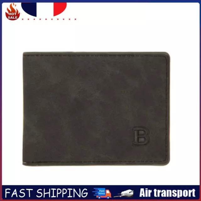 Men Thin Wallets Letters Mini Coin Purse Bifold Zipper Card Holder (Black) FR
