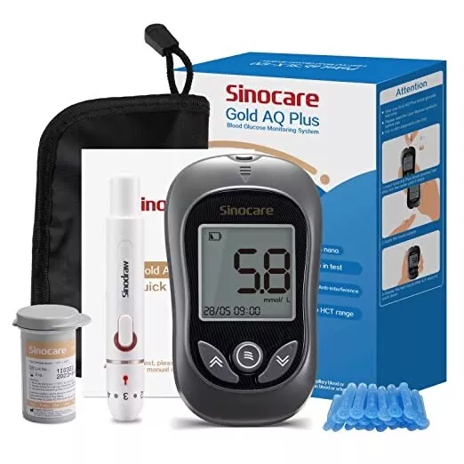 Kit test diabete Sinocare monitor glucosio nel sangue oro AQ Plus, 25 strisce reattive