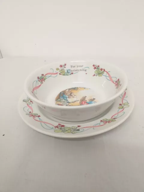Wedgwood Peter Rabbit Christening 2 pc Set Bowl Plate Beatrix Potter (H12)