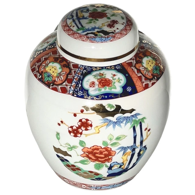 Vtg Imari Ware Ginger Jar 6” Vase with Cover Blue Red Gold Hand-Painted Pre-Ownd