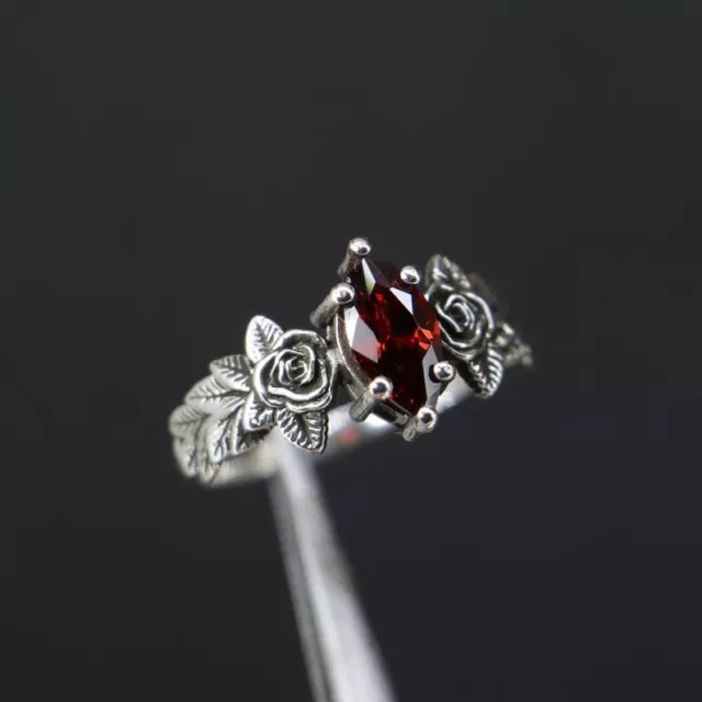 Marquise Cut Red Garnet 925 Sterling Silver Art Deco Engagement Proposal Ring
