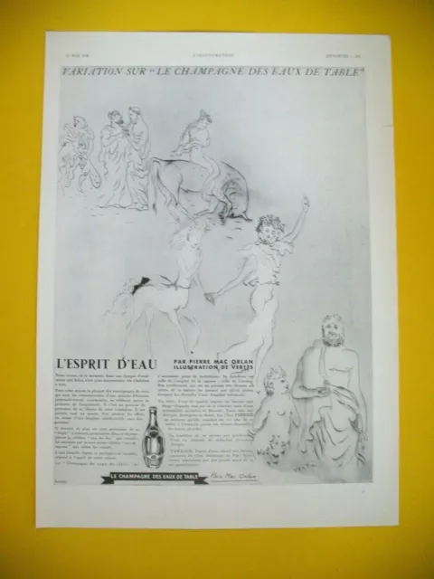 Publicite De Presse Perrier Eau Gazeuse Satyres Illustration Vertes 1938