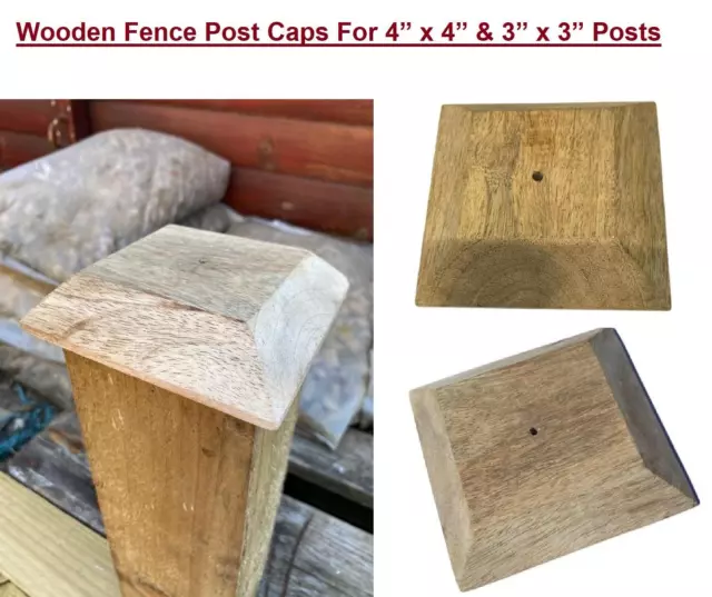 Fence Post Caps 4” x 4” & 3” x 3” Wooden Post Caps with Hole Hardwood QTY 1-24