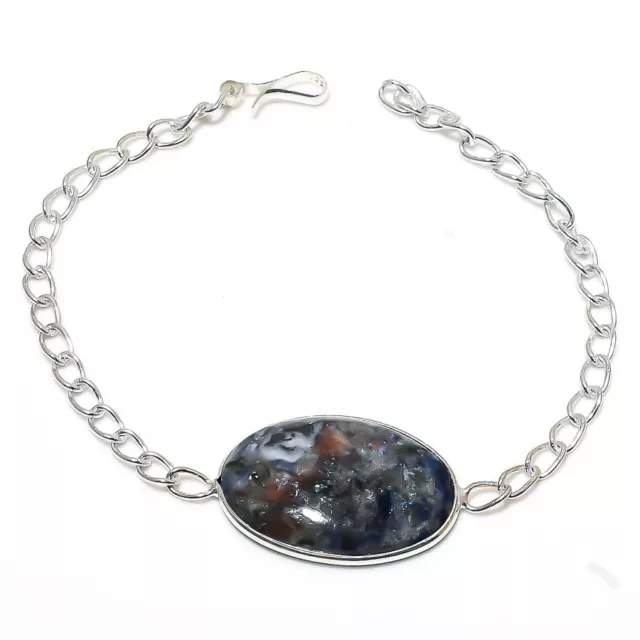 Sodalite Pierre Précieuse Main 925 Argent Sterling Bracelet 17.8-20.3cm H667