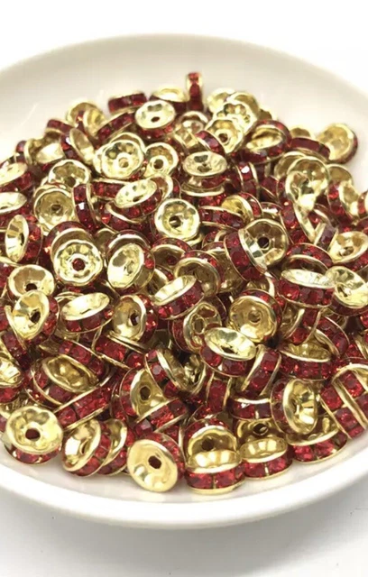 60 cuentas espaciadoras de cristal rojo chapadas en oro