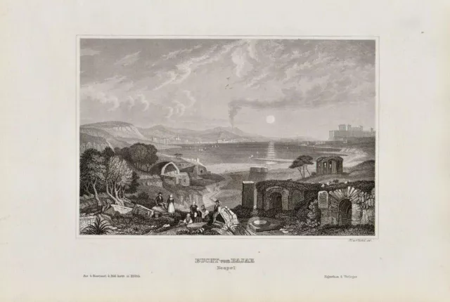 Italien, Italy - Neapel, Vesuv, - Bucht von Bajae. - engraving, Stahlstich 1850