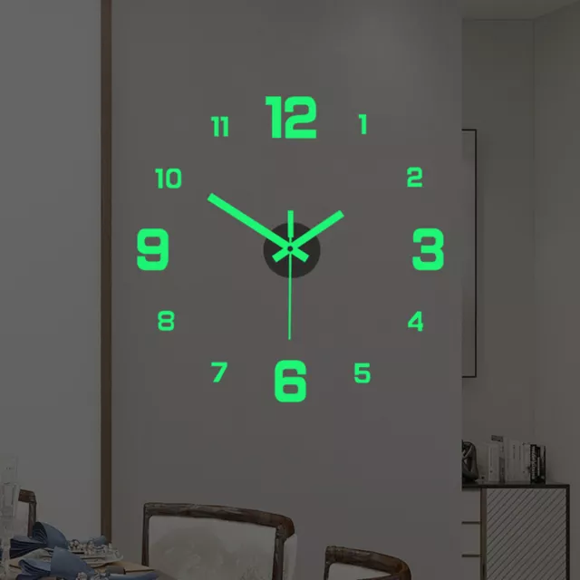 Glow In Dark Wall Clock Luminous Quartz Acrylic Non Ticking Home Decor