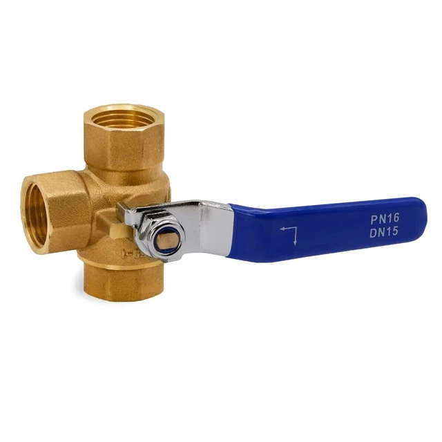 3-Way (L-Port) Forged Brass Ball Valve Lever Handle NPT Female 1/2