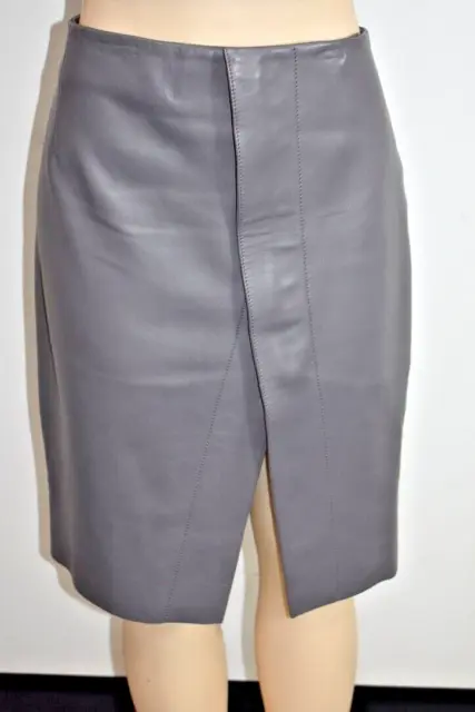 Acne Studios Genuine Leather Gray Knee Length Skirt Size 8 / 42 On Sale sn