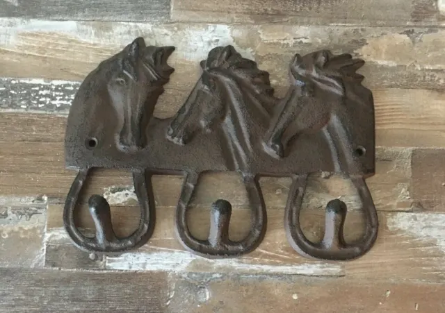 Three Horse Head Horseshoe Hook, Towel Coat Key Hanger, Western Cowboy Tack Rack