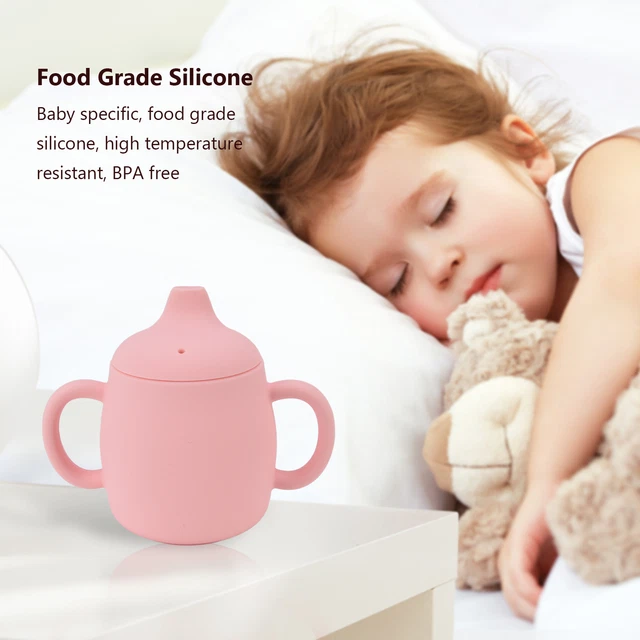 Taza de aprendizaje rosa 280 ml para niños grado alimenticio para prevenir caídas portátil bebé silicona