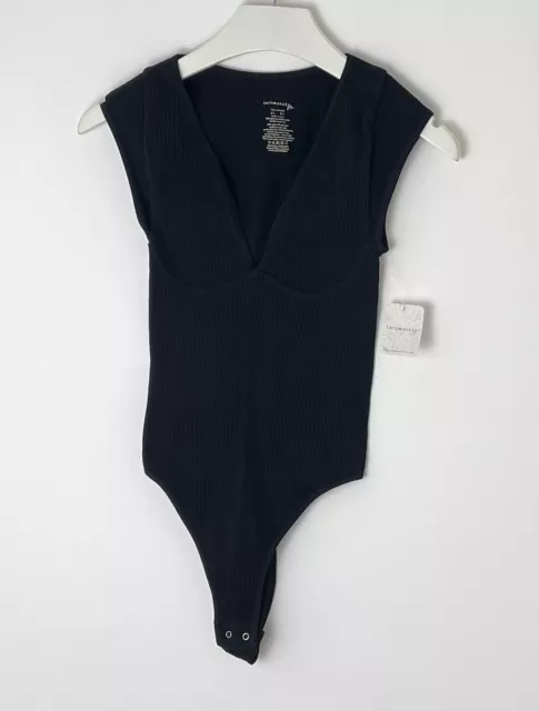 ❤️ Free People Intimately Bodysuit Size XS/S Black Cap Sleeve Rib V-Neck RP £58