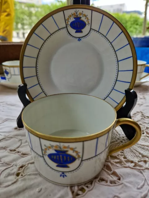 Sublime Tasse A Thé/sous Tasse En Porcelaine Limoges Paillet Art Déco 1930