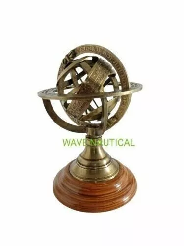 5" Brass Antique Style Desktop Globe Sphere Wooden Base Armillary Gift Item 2