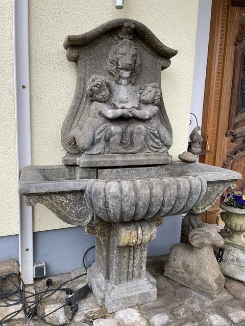 Wandbrunnen Garten Brunnen Steinguss Stein Dekoration Gartendekoration