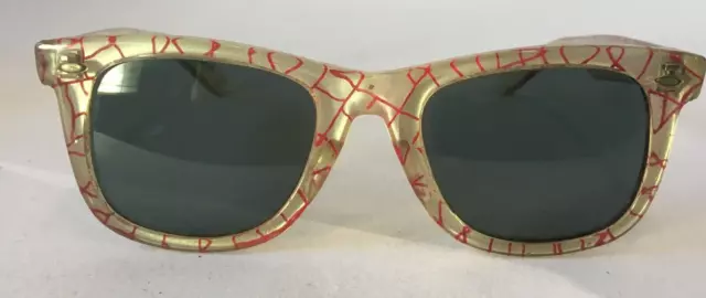 Vtg 60s Foster Grant Gray Lens Silver Red Splatter Rockabilly Sunglasses Retro
