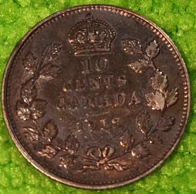 1918 10 Cents Canada Key Date  Very Nice Condition Terrific Tones Specimen Like