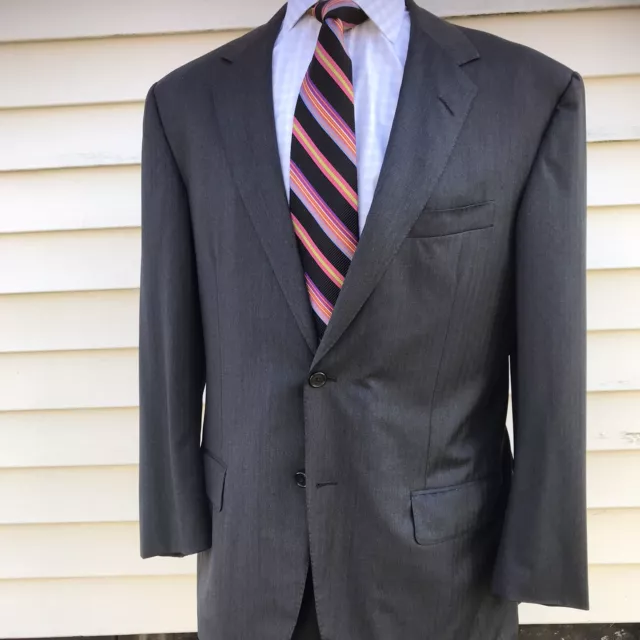 Mens Oxxford Clothes Grey Wool Suit, Size 44R Bespoke